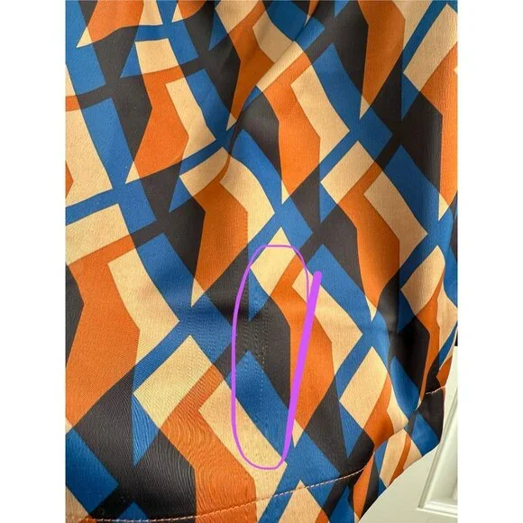 Banana Republic Blue and Orange Geometric Print Satin Wrap Dress - Picture 7 of 12